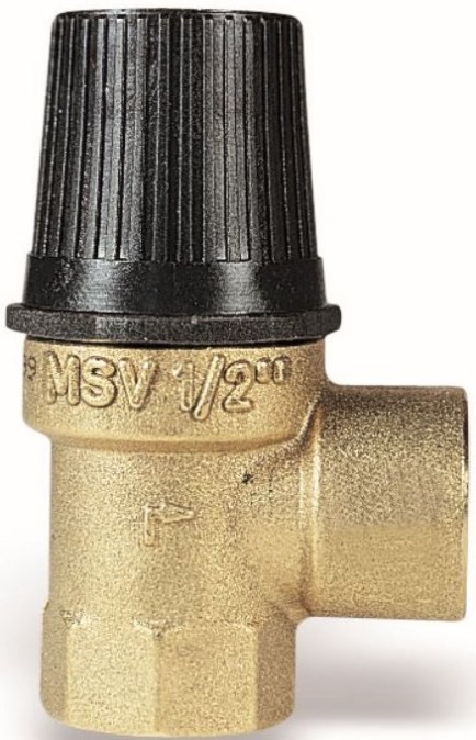 Poistný ventil MSV 1/2", 2,5 bar, membránový, s vnútornými spojmi, kúrenie, mosadz