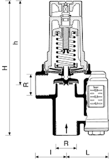 RESIDEO BRAUKMANN DU146 ventil prepúšťací pre vykurovacie sústavy 232kW, 1 1/4" MF, 3bar, 110°C, závitový, s ukazovateľom diferenčného tlaku, mosadz