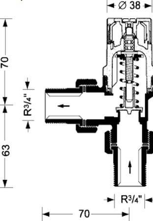 RESIDEO BRAUKMANN DU145 ventil prepúšťací R3/4" MF, 3bar, 110°C, pre vykurovacie sústavy, závitový, diferenčný, mosadz