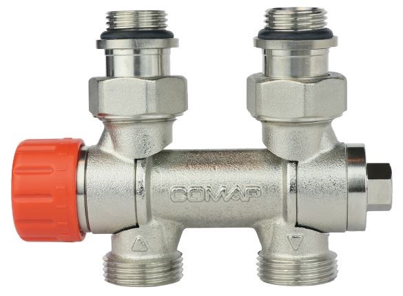 COMAP FLEXOSAR termostatický ventil 1/2"-3/4"E so stredovým pripojením, s Eurokónusom, mosadz poniklovaná