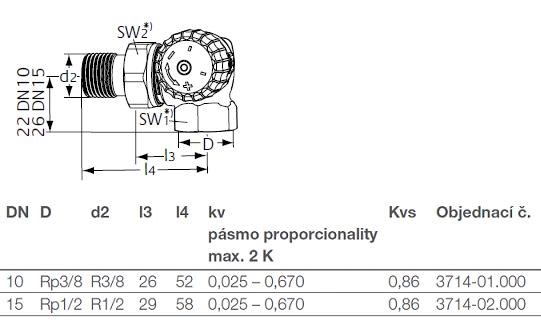 IMI HEIMEIER V-EXACT II radiátorový ventil 1/2", závitový, termostatický, uhlový, pripojenie vpravo