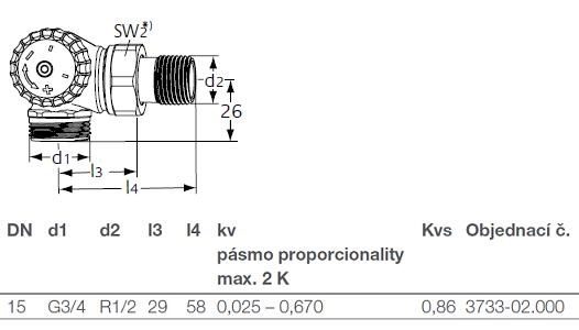 IMI HEIMEIER V-EXACT II radiátorový ventil 1/2", závitový, termostatický, uhlový, s vonkajším závitom G3/4", pripojenie vľavo
