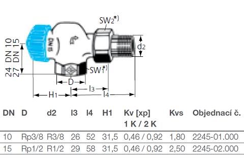 IMI HEIMEIER radiátorový ventil 3/8" závitový, termostatický, axiálny