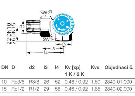 IMI HEIMEIER radiátorový ventil 1/2", závitový, termostatický, uhlový, pravý
