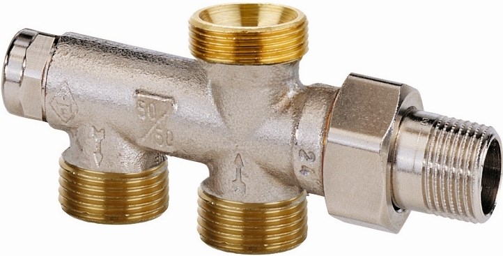 IMI HEIMEIER DUOLUX jednorúrový rozdeľovač 50/50, 1/2", s uzatváraním