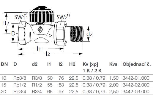 IMI HEIMEIER STANDARD CALYPSO radiátorový ventil DN10 Rp 3/8" závitový, termostatický, priamy, skrátený, mosadz