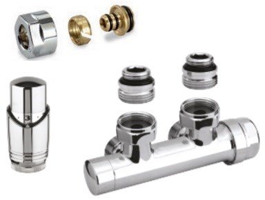 CONCEPT set pre radiátory, termostatický rohový ventil H s hlavicou M30x1,5, zverné šróbenie, pre PEX-AL-PEX, stredové pripojenie, chróm (sada)