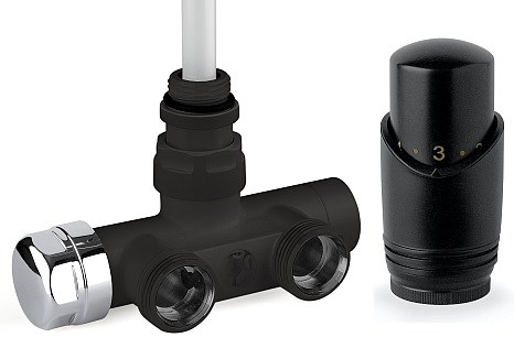 CONCEPT set pre radiátory, termostatický jednovtokový rohový ventil s hlavicou M30x1,5, zverné šróbenie, pre meď, stranové pripojenie, čierna mat (sada)