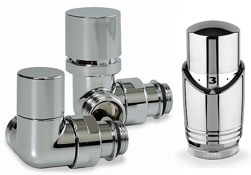 CONCEPT set pre radiátory rohový, termostatický, uhlový ventil s hlavicou, regulácia, zverné šróbenie, pre meď, stranové pripojenie, ľavý, chróm (sada)