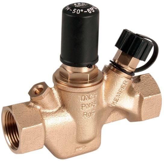 KEMPER MULTI-THERM 143 00 regulačný ventil DN20, Rp3/4", MM, PN16, 50-65°C, závitový, s vypúšťacou zátkou, bronz