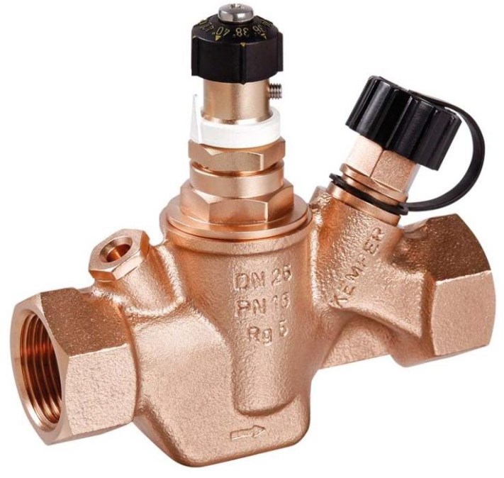 KEMPER MULTI-THERM 142 00 regulačný ventil DN15, Rp1/2", MM, PN16, 30-50°C, závitový, s vypúšťacou zátkou, bronz