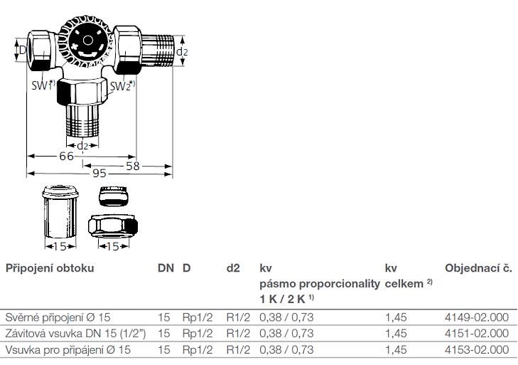 IMI HEIMEIER radiátorový ventil 1/2" závitový, termostatický, 3-cestný, pripojenie vľavo