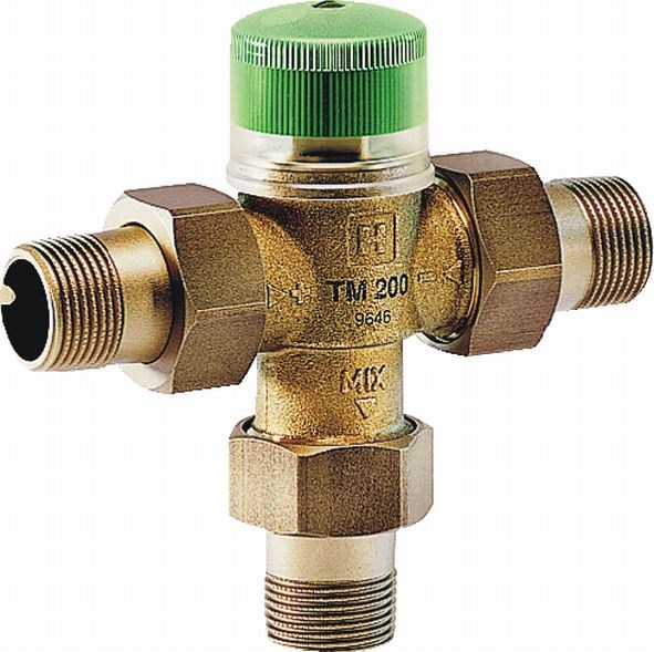RESIDEO BRAUKMANN TM200 termostatický ventil pre vykurovacie systémy a TÚV, 3x3/4" F, 10bar, 90°C, závitový, zmiešavací, s ochranou proti obareniu, mosadz