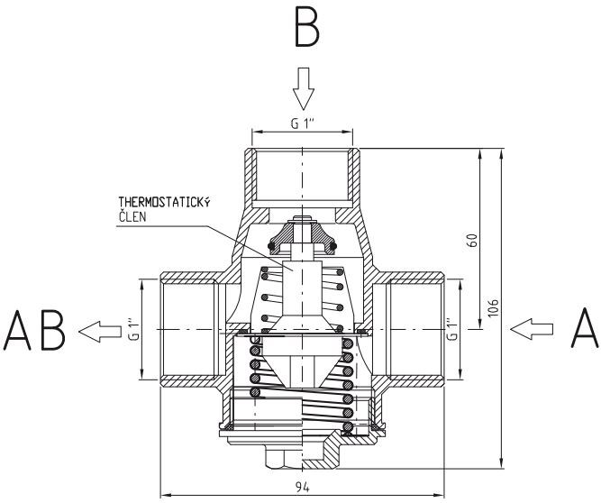 REGULUS TSV3B zmiešavací ventil DN25, G1"F, 50°C, termostatický, závitový, voda, mosadz