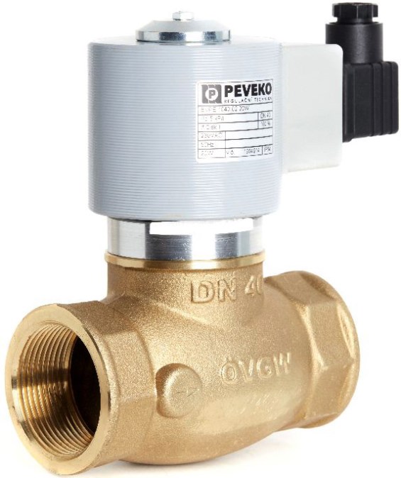 PEVEKO EVPE 1050.02/L elektromagnetický ventil, DN40, 20W, 2/2 cestný, plyn, priamo ovládaný, mosadz