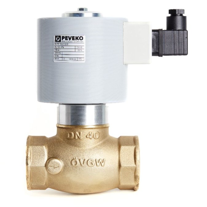 PEVEKO EVPE 1040.02/L elektromagnetický ventil DN40, 20W, 2/2 cestný, plyn, priamo ovládaný, mosadz