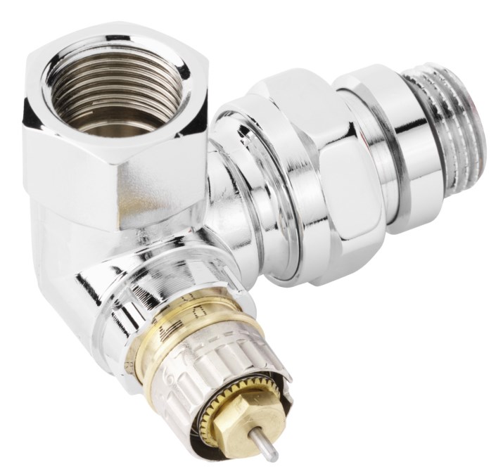 DANFOSS RA-NCX ventil 1/2" radiátorový, s prednastavením, uhlový pravý, chróm