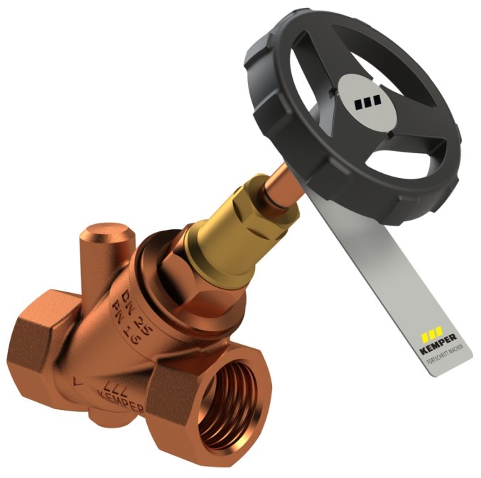 KEMPER WESER 190 00 uzatvárací ventil DN20, Rp 3/4", PN16, závitový, šikmý, bez vypúšťania, červený bronz