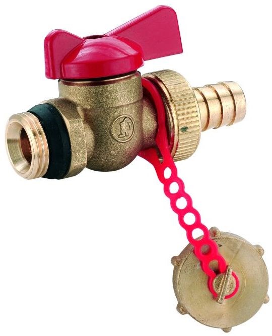 GIACOMINI R608D guľový kohút 1/2" vypúšťací, s integrovaným tesnením, s hadicovou vývodkou a zátkou, krátka páčka, mosadz