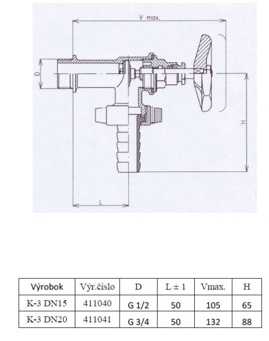 SLOVARM K-3 výtokový ventil DN15 vonkajší závit, voda, mosadz