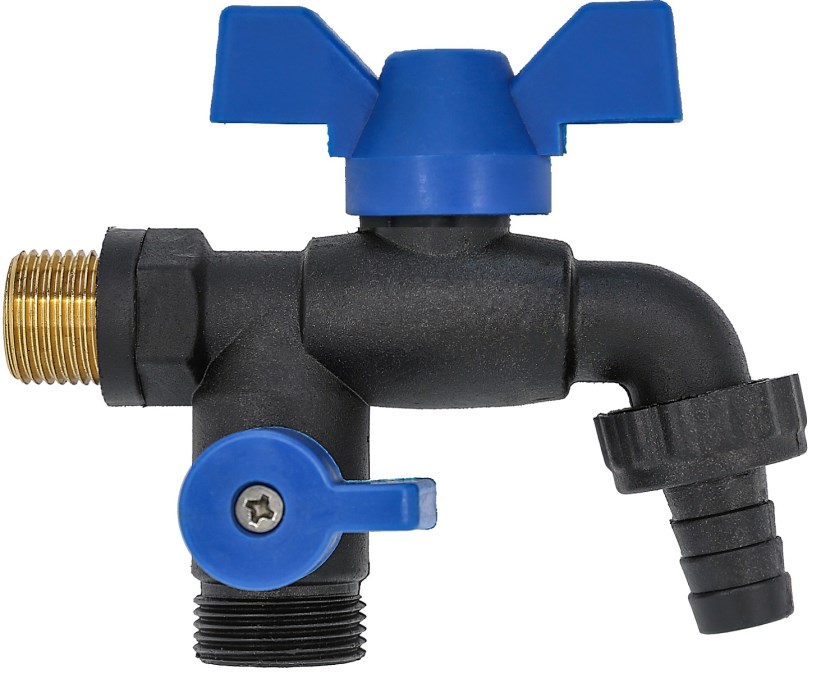PLAS-FIT guľový kohút 1/2", záhradný, s vypúšťaním, vonkajší závit, hadičník, motýľ, voda, mrazuvzdorný, plast/mosadz