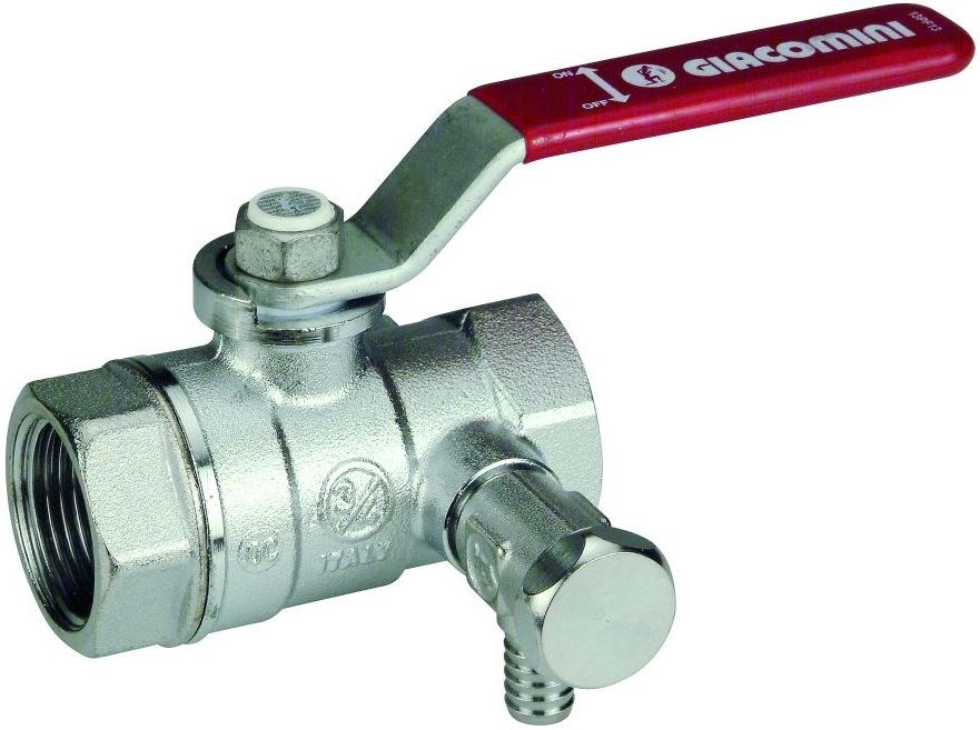 GIACOMINI R250DS guľový kohút FF1 1/2"x3/8" závitový, vypúšťací, páka, voda, mosadz/chróm