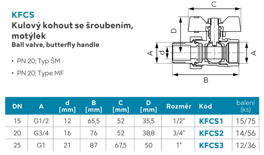 NOVASERVIS guľový kohút ŠM 3/4", závitový, plnoprietokový, motýľ, voda