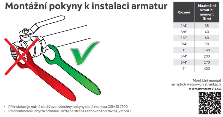 NOVASERVIS guľový kohút ŠM 3/4", závitový, plnoprietokový, motýľ, voda