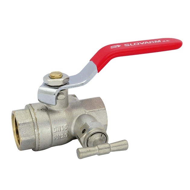 SLOVARM KE-261 guľový kohút G1/2", F/F, vypúšťací, závitový, páka, voda, mosadz