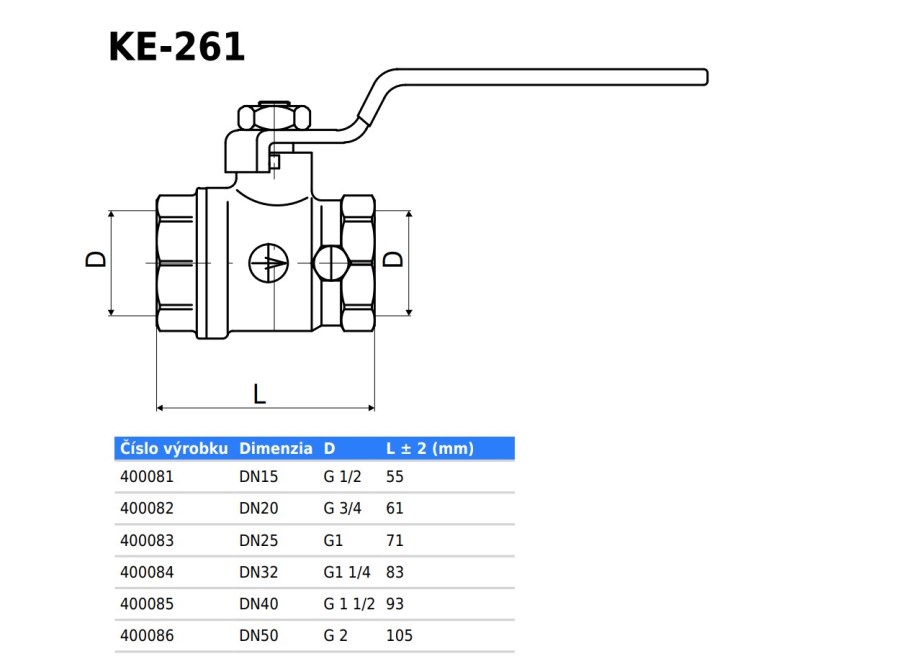 SLOVARM KE-261 guľový kohút G1", F/F, vypúšťací, závitový, páka, voda, mosadz