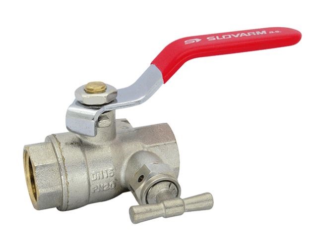 SLOVARM KE-261 guľový kohút s odvodnením G1 1/2", F/F, závitový, páka, voda, mosadz