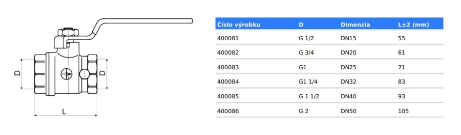 SLOVARM KE-261 guľový kohút s odvodnením G1 1/2", F/F, závitový, páka, voda, mosadz