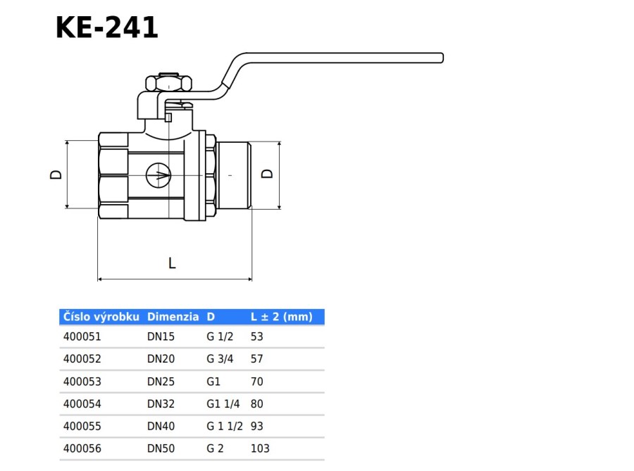 SLOVARM KE-241 guľový kohút G1 1/2", M/F, závitový, páka, voda, mosadz
