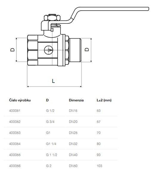 SLOVARM KE-241 guľový kohút G2", M/F, závitový, páka, voda, mosadz