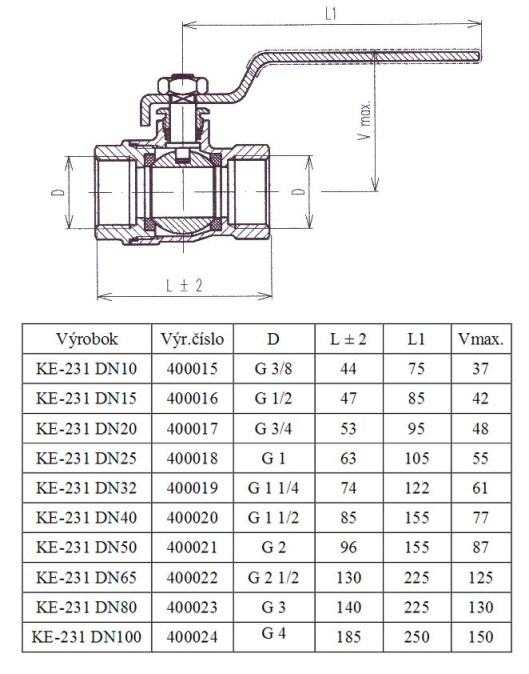 SLOVARM KE-231 guľový kohút G5/4", F/F, závitový, páka, voda, mosadz