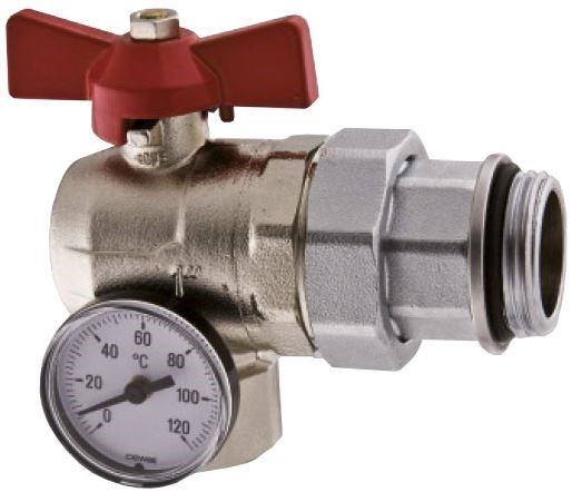 TE-SA 350T/1-06 guľový kohút 1", rohový, s nátrubkom, červená