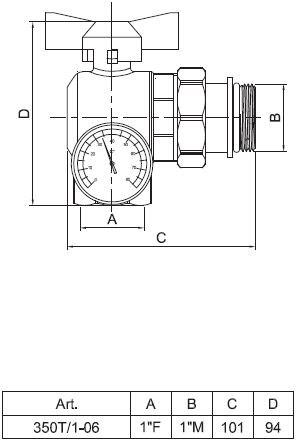 TE-SA 350T/1-06 guľový kohút 1", rohový, s nátrubkom, červená