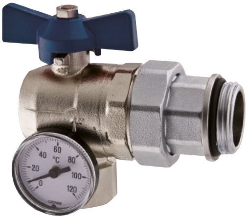 TE-SA 350T/1-06B guľový ventil 1", rohový, s nátrubkom, modrá