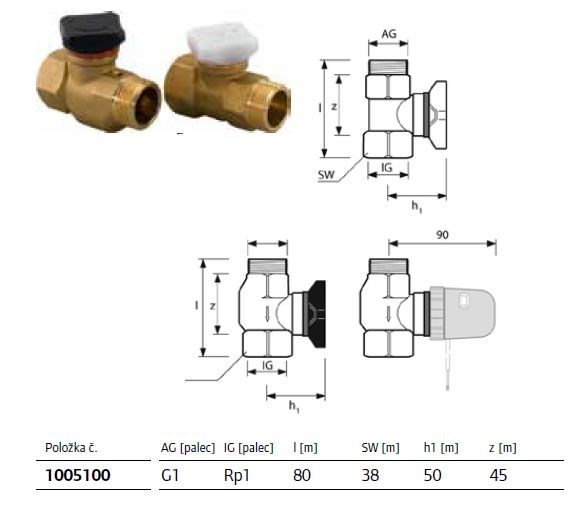 UPONOR VARIO set regulačných guľových ventilov G1-Rp1, k rozdeľovaču, voda, mosadz (sada)