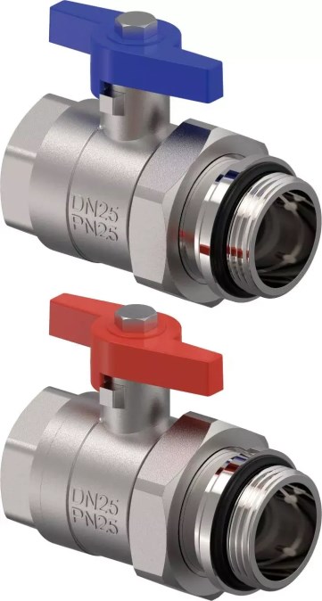 UPONOR VARIO set guľových kohútov G1-G1 pre rozdeľovač, vnútorný/vonkajší závit, s prevlečnou maticou, voda, mosadz (sada)