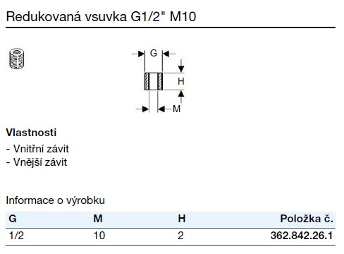 GEBERIT redukovaná vsuvka 1/2"xM10, h=2cm, pozink