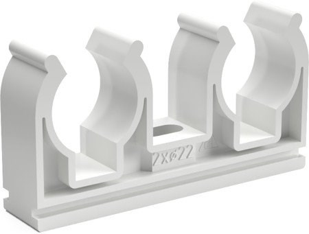 CHUDĚJ dvojpríchytka na potrubie z medi 2x15mm, plast, biela
