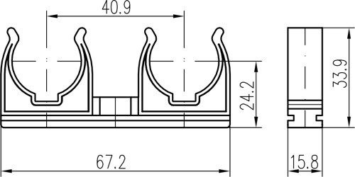 CHUDĚJ dvojpríchytka na potrubie z medi 2x18mm, plast, biela