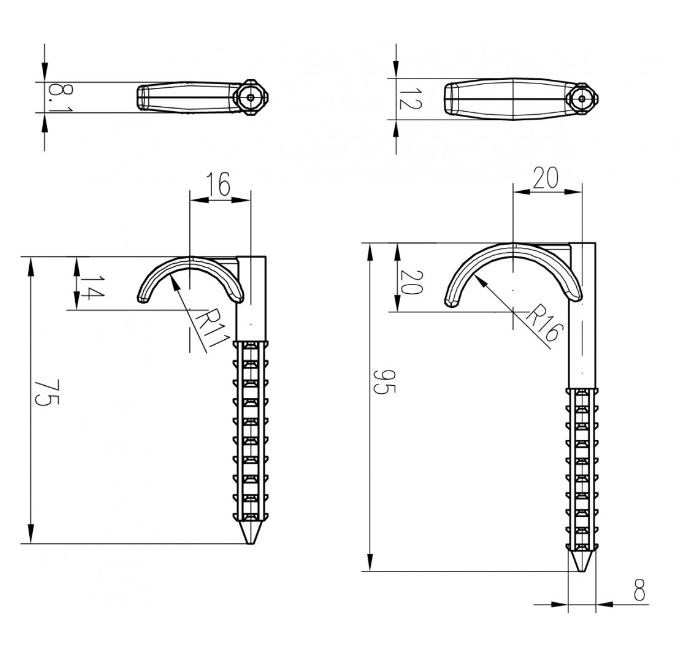 CHUDĚJ N1x25/95 príchytka 8mm, natĺkacia, plast