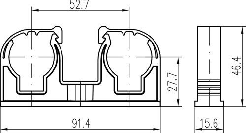 CHUDĚJ dvojpríchytka na potrubie z medi 2x28mm, s klipom