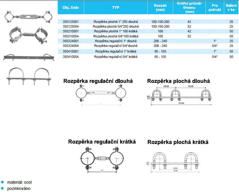 Rozperka 5/4", 200-240mm pre plynomer, dlhá, regulačná, oceľ