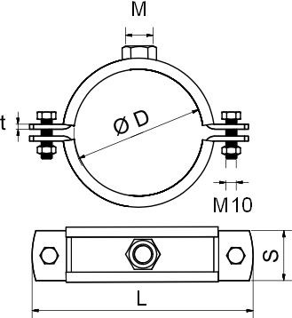 Objímka 244-254mm masív, M12, dvojskrutková, s gumou, oceľ