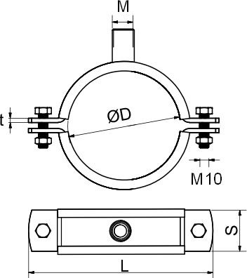 Objímka 40-46mm masív, dvojšróbová, s uni maticou, bez gumy, oceľ