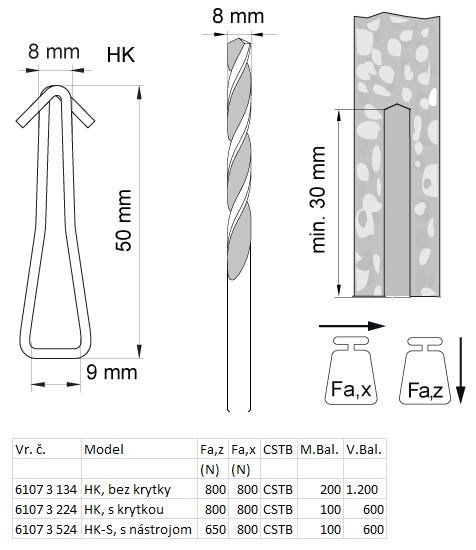 WALRAVEN BIS HK drôtová kotva bez krytky 9x50mm, oceľ