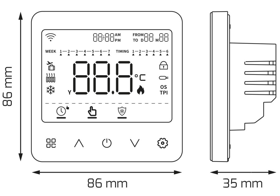 THERMOCONTROL priestorový termostat, drôtový, Wi-Fi